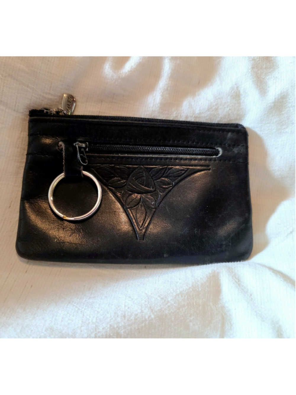 Rolfs Black Leather Coin Purse Key Ring Zip Pouch Wallet